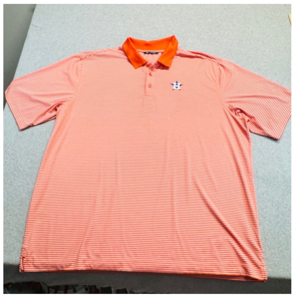 Cutter & Buck Houston Astros Mens 3XT Orange Striped Performance Polo Shirt